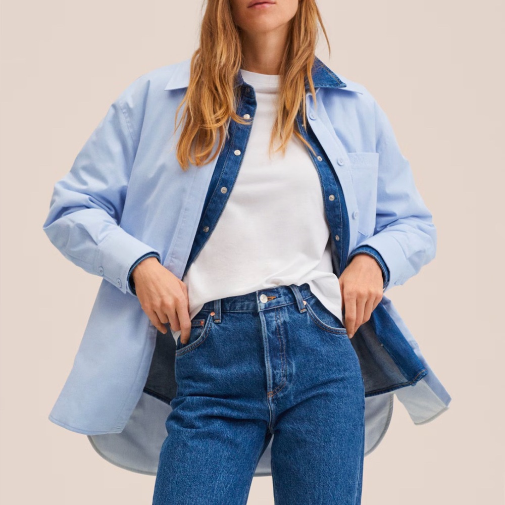 NWT Mango oversized blue cotton shirt with filling